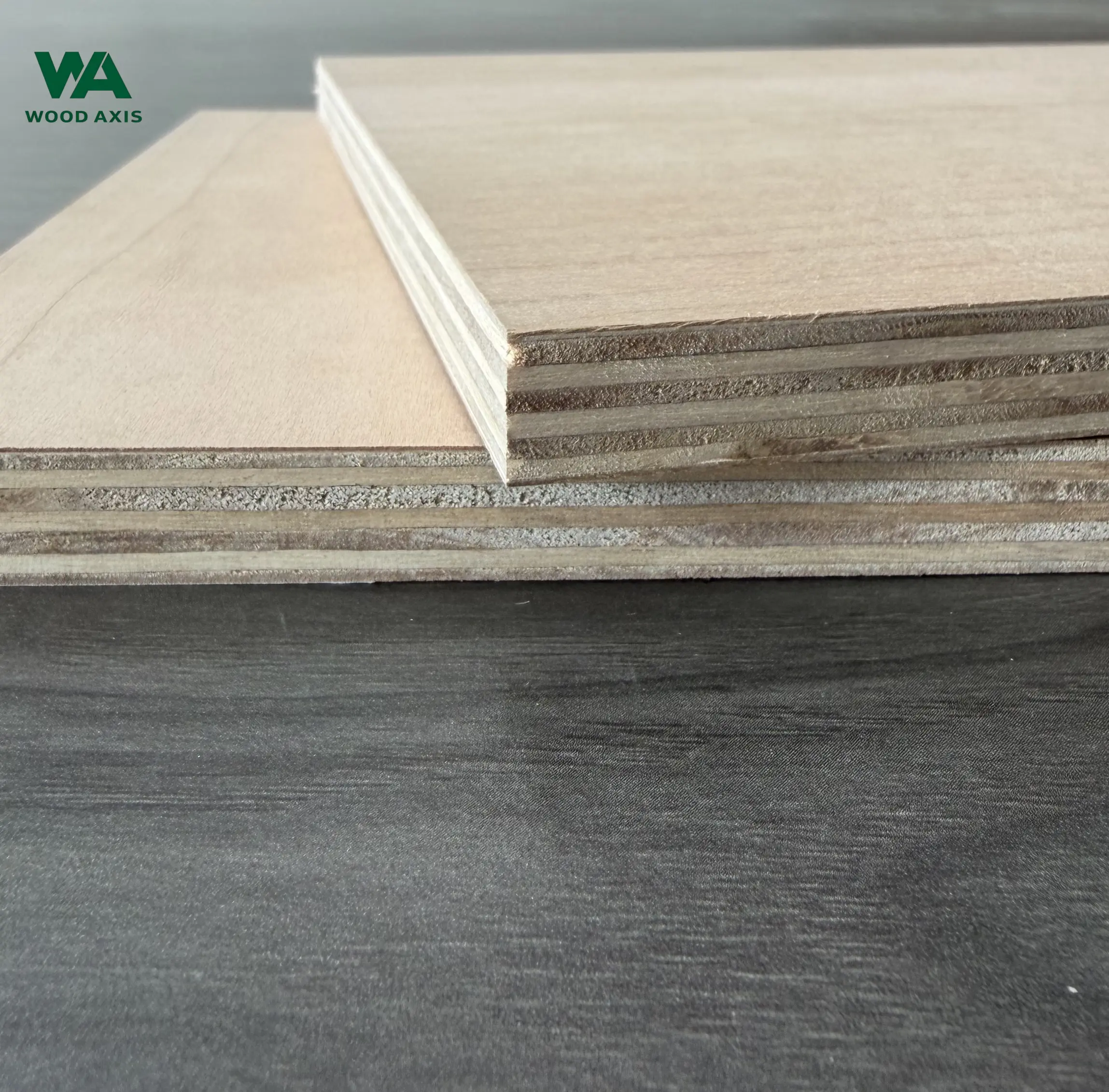 Cherry Plywood 4 Technical macro photo of a crisp, precision CNC router cut on a cherry plywood board, demonstrating zero face veneer chipping, tearing, or splintering along the tight cut line.