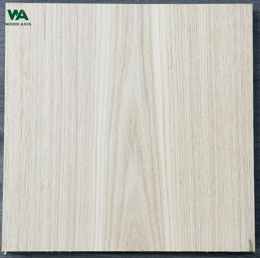 A detailed micro photograph of an un-filled hickory plywood surface, highlighting the coarse, open-grained wood pores and rough, organic fibrous texture before finishing.