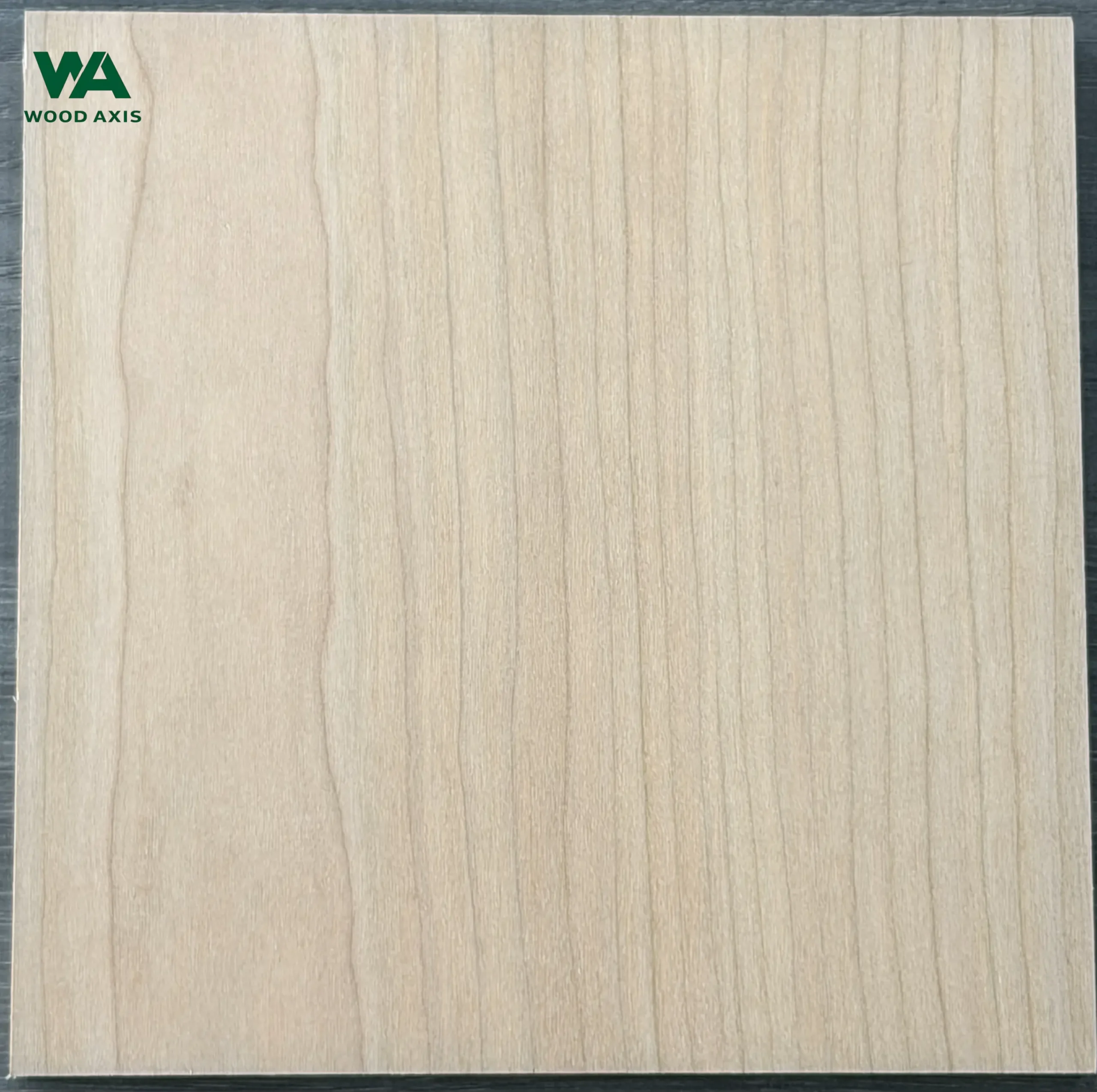Side-angle close-up of a cabinet-grade cherry plywood sheet, highlighting soft light reflecting across a flawless, knot-free face pre-sanded to a uniform 180-grit satin smoothness.