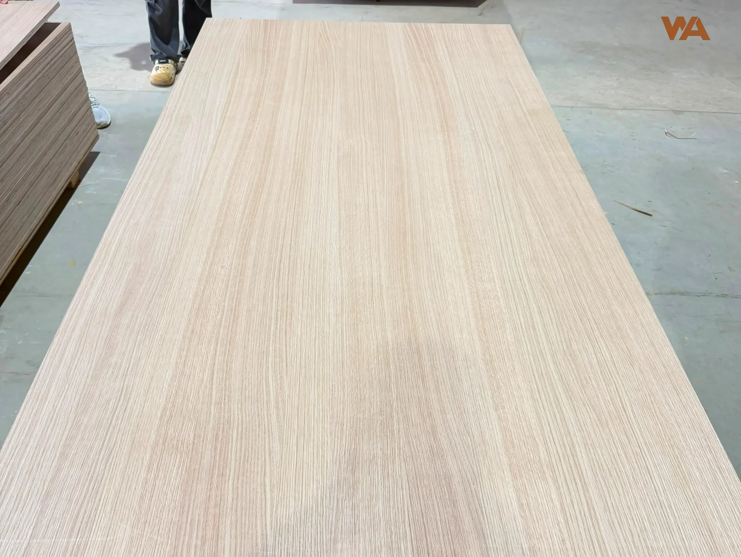 Home 1 High-quality straight grain white oak plywood featuring a smooth and natural veneer surface.