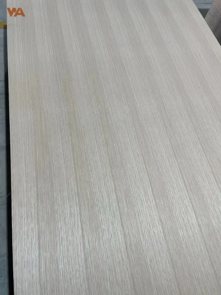 Full piece rift-cut white oak veneered plywood panel showing straight grain pattern.