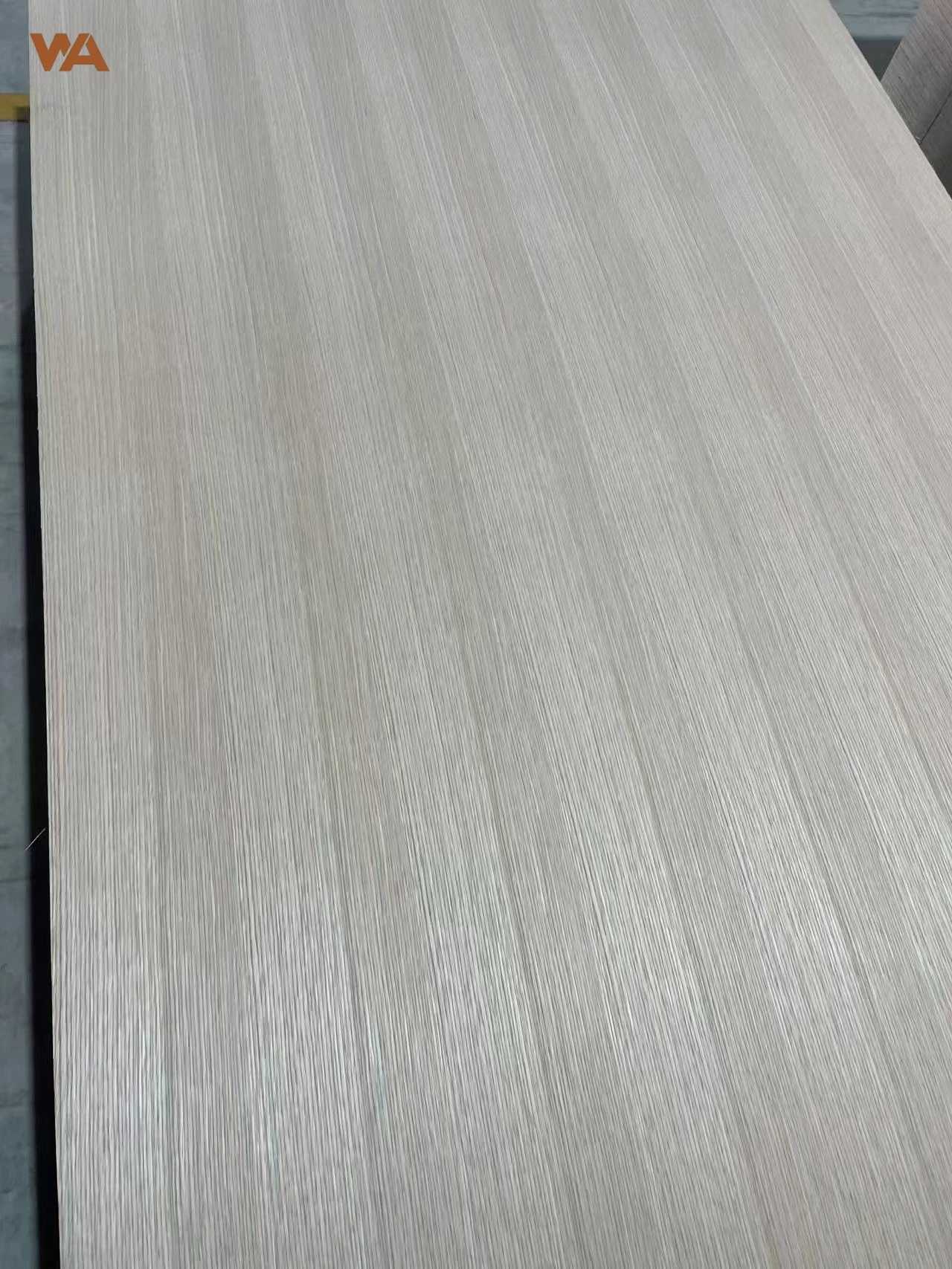 Full piece rift-cut white oak veneered plywood panel showing straight grain pattern.