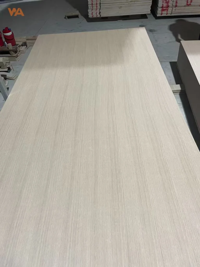 Full piece rift-cut white oak veneered plywood panel showing straight grain pattern.